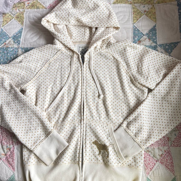 HTF Vintage Victoria's Secret PINK “Pink Says Love” Gold Heart Hoodie - Picture 2 of 5